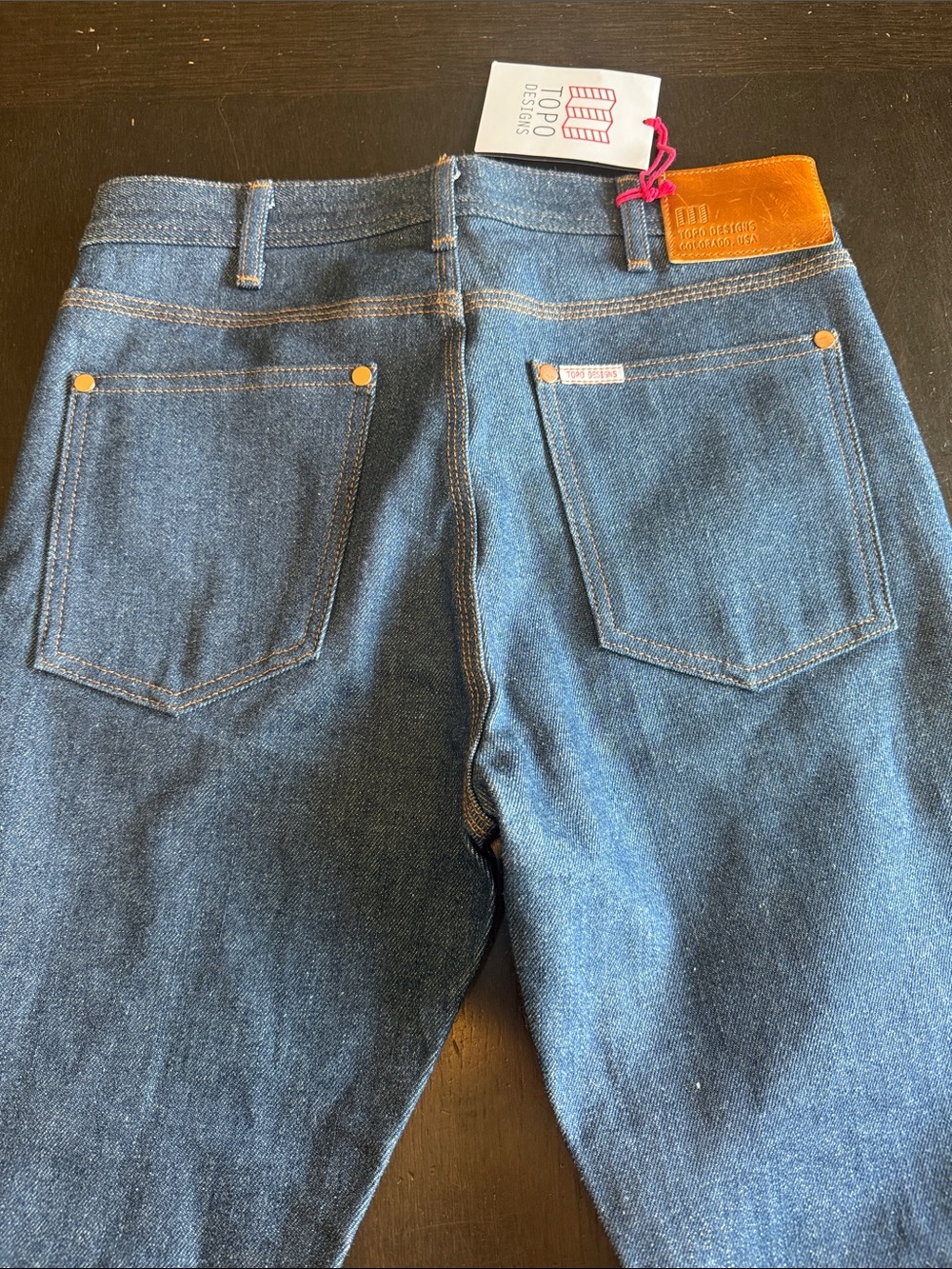 Topo Designs Men's Slim Straight Jeans in Dark Indigo Blue - Picture 3 of 4